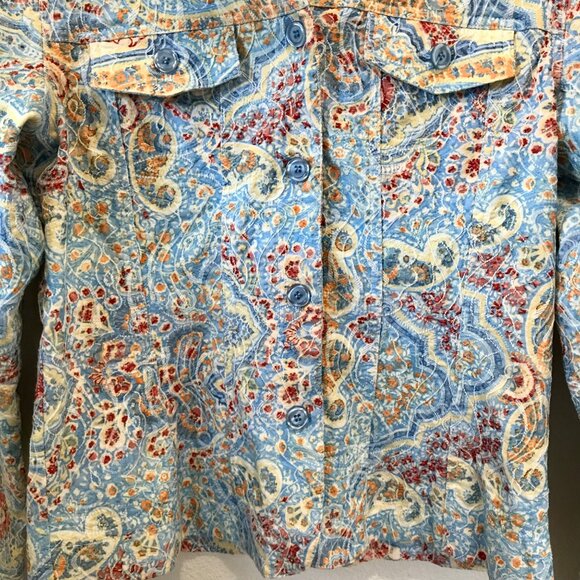 Joni B Women's Art-To-Wear Floral Embroidered Button-Up Shacket. Size M. Coastal - Picture 3 of 10